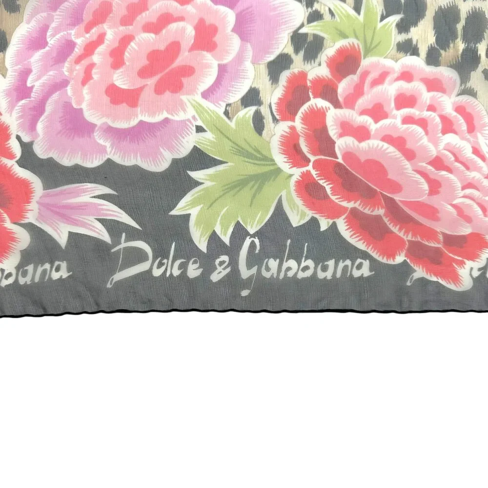 Dolce & Gabbana Floral & Leopard Print Square Silk Scarf